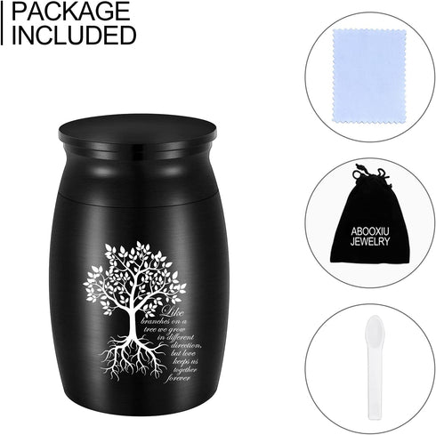 Small Urn for Ashes 3 Inches Mini Tree of Life Aluminum Urn for Human Ashes Cremation Funeral Ash Holder - Like Branches on a Tree we Grow in Different Direction?but Love Keeps us Together Forever