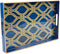 MAONAME Blue Decorative Tray with Handles, Plastic Serving Tray for Coffee Table, Marbling Rectangular Tray for Ottoman, Bathroom, Storage, 15.7" Lx 10.2" W X 1.57" H