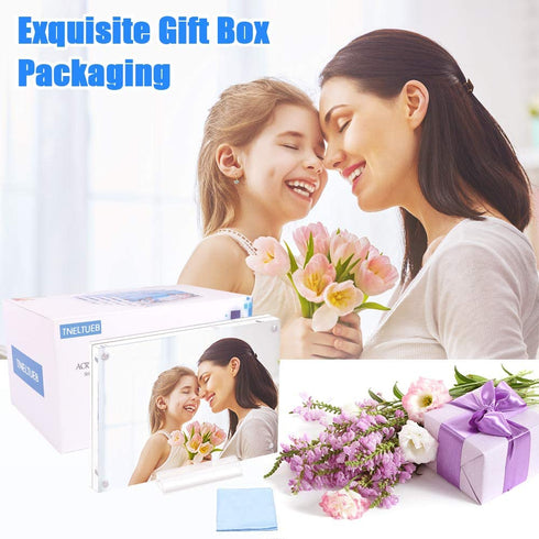 Acrylic 5X7 Clear Acrylic Picture Frames, Magnetic Picture Frames with Gift Box Package, Double Sided Acrylic Photo Frames Stand in Desk or Table, Pack of 2?Bonus Microfiber Cloth + 2 Pack Stand)