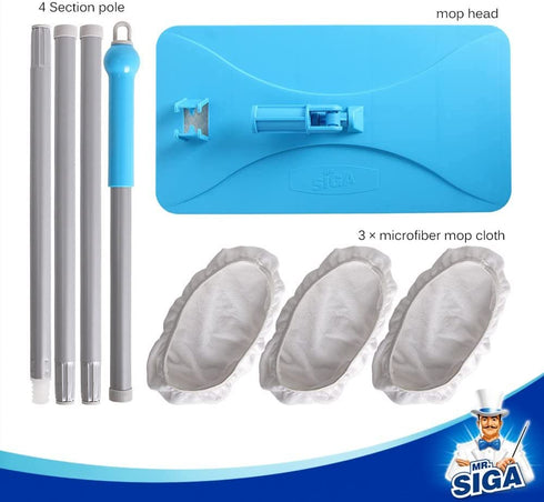MR.SIGA Large Surface Microfiber Mop - Size: 15.3" x 8.3" 39 x 21cm, 2 Free Microfiber Refills Included
