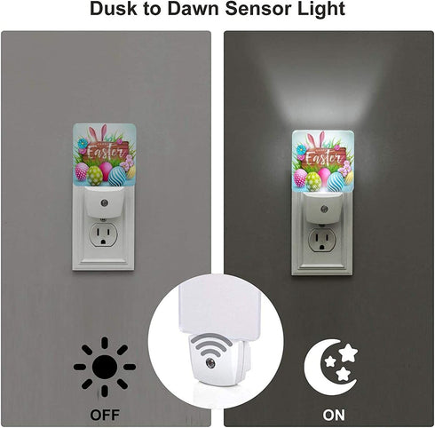 Happy Easter Plug in LED Night Light Automatic Dusk to Dawn Sensor Wall Decorative for Bright Bathroom Bedroom Kids Room Hallway