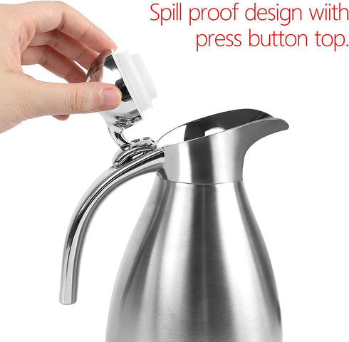 CABAX 34 oz Food-grade Stainless Steel Thermal Carafe/Double Walled Vacuum Insulated Coffee Pot with Press Button Top, 12+ Hrs Heat&Cold Retention for Coffee,Tea,Beverage etc (1.0L)