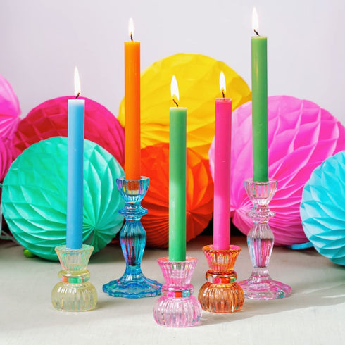 Talking Tables Blue Glass Candlestick Holder Taper Candle Stand for Indoor or Outdoor Dining, Elegant Dinner Party Decorations, Birthday, Garden, Wedding, Home D©cor