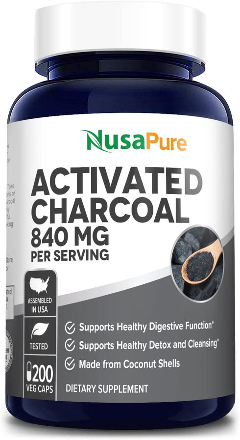 Activated Charcoal 840 mg- 200 Veggie Capsules (Vegan, Non-GMO & Gluten-Free)