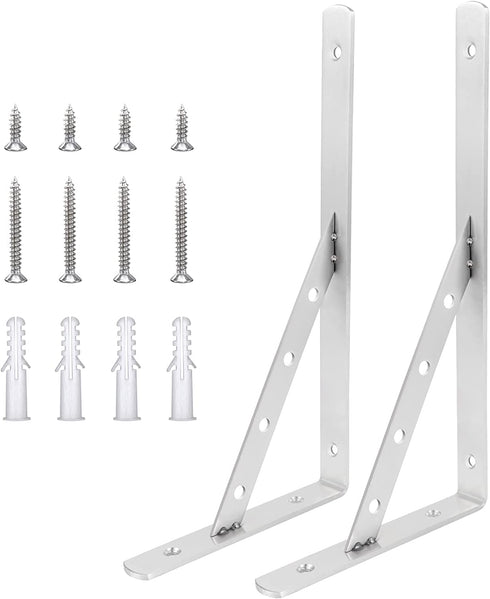 Solid Shelf Brackets 12 Inch,L Brackets Heavy Duty Shelf Brackets,Stainless Steel Angle Bracket Max Load 440lbs,Pack of 2 (Silver)