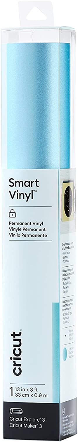 Cricut Smart Permanent Vinyl Shimmer (13in x 3ft, Light Blue) for Outdoor Crafts, For Cricut Explore 3 & Maker 3, Create DIY Projects, Decals, Stickers & More, All-Weather & Fade-Proof