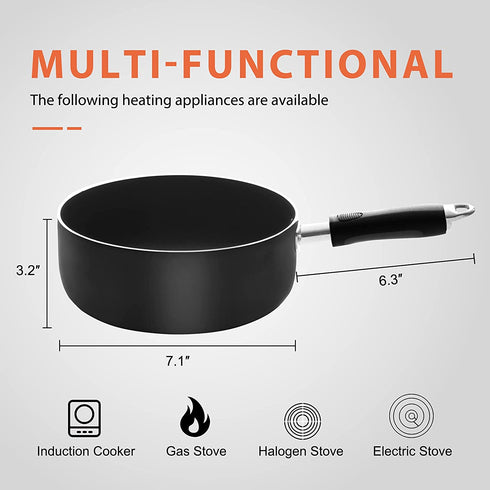 Classic Nonstick Saucepan with Straining and Glass Lid Cover, 2-Quart Aluminum Covered Sauce Pan for Home Kitchen, Dishwasher Safe Multipurpose Pot with Ergonomic Handle, Induction Compatible(2 Quart)