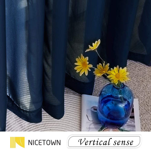 NICETWON Chiffon Sheer Curtains for Living, Long Voile Window Drapes Panels 84" for Patio/Boy Room/Master Bedroom/Sliding Door (54" W, Navy Blue, Set of 2)