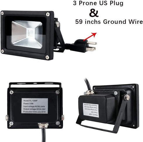 LANFU 10w Black Light Lanfu high Power LED Flood Light IP65 85V-265V AC for Party Supplies, Neon Glow, Fishing, Curing, Dancing Party, Aquarium, Wedding