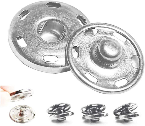 50 Sets Sew-on Snap Buttons, Metal Snaps Fasteners Press Studs Buttons for Sewing Clothing, 3/4" 19mm(Silver)