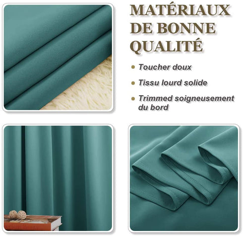 PONY DANCE Rod Pocket Curtains - 42 x 54 inches Sea Teal Blackout Curtain Panels Window Covering Thermal Insulated Light Block for Kitchen Bathroom Privacy Protect Drapes, 2 Pieces