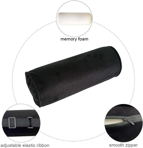 Car Neck Pillow for Pain Relif 11.4''x4.3'',Car Headrest Cervical Bolster Pillows,Round Roll Adjustable Strap Neck Support Chair Pillow(Black)