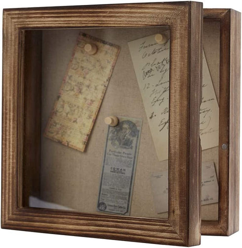 Freezing point Shadow Box Frame 8x8 Shadow Boxes Display Case with Linen Back Memorabilia Awards Medals Bouquet Photos Badge Memory Box Carbonized Small