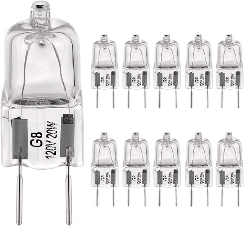 G8 Light Bulbs 20Watt 120Volt Halogen Light Bulb G8 Base Bi-Pin Shorter 1-3/8" (1.38") Length 20W T4 JCD Warm White Under Cabinet Puck Lighting Replacements,10Pack