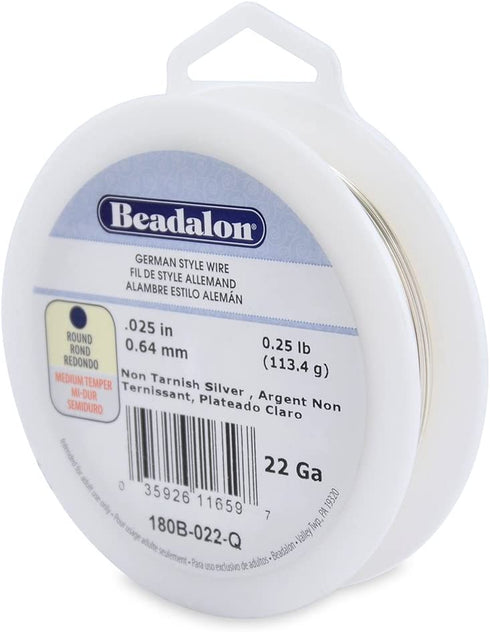 Beadalon 22-Gauge Tarnish Resistant Silver Plate Round Wire, 1/4-Pound
