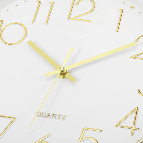 Lumuasky Modern Wall Clock, Silent Non-Ticking Battery Operated Decorative Clock for Living Room Bedrooms Office Kitchen (White Gold, 12 inch)