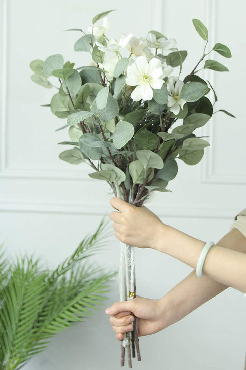 ZHIIHA Pack of 6 Eucalyptus Stems Artificial Silver Dollar Leaves Artificial Greenery Faux Holiday Greens Flower Leaf Arrangement for Home Decor