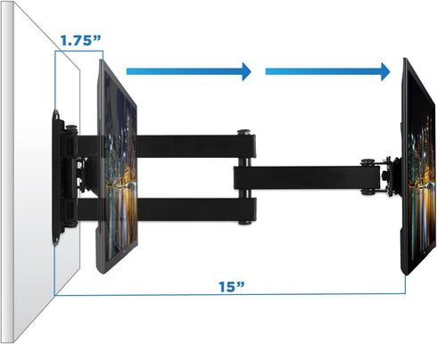 Mount-It! TV Wall Mount Monitor Bracket with Full Motion Articulating Tilt Arm, 15" Extension Arm Fits 17 19 20 22 23 24 26 27 28 29 30 32 35 37 39 42 47 LCD LED Displays up to VESA 200x200