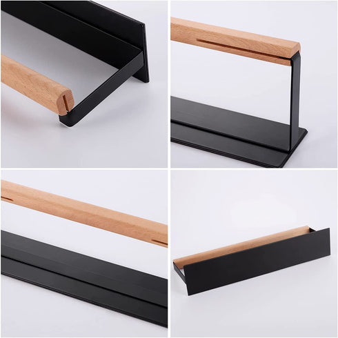 KES Magnetic Paper Towel Holder, Black Paper Towel Holder for Refrigerator, Wood & Metal Paper Towel Roll Holder, KPH502MA-BK