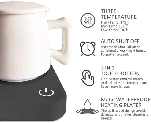 Coffee Mug Warmer, VOBAGA 4 Hours Auto Shut-Off Coffee Warmer Plate for Office Home Desk Use with 3 Temperature Settings, 20watt Electric Cup Warmer for Cocoa,Tea, Water, Milk, (No Cup)