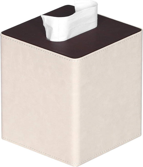 Tissue Box Cover Stylish PU Leather Square Tissue Box Holder with Magnetic Bottom for Bathroom Bedroom or Office (Beige/Brown)