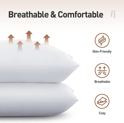 Acanva Bed Pillows 2 Pack Hotel Collection Luxury Soft Inserts for Sleeping-Breathable and Comfortable for Stomach Back Sleepers, Standard (20 in x 26 in (Pack of 2), White 2 Count