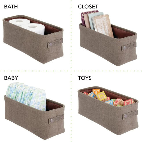 mDesign Soft Cotton Fabric Bathroom Storage with Attached Handles - Organizer for Towels, Toilet Paper Rolls - for Back of Toilet, Cabinets, and Vanities, 2 Pack - Espresso Brown