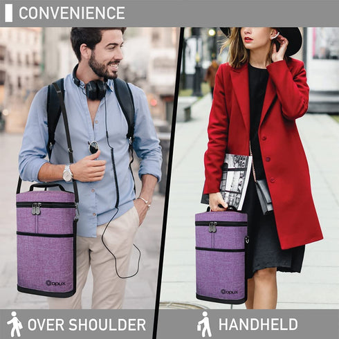 OPUX Insulated 2 Bottle Wine Tote Carrier | Padded Wine Cooler Bag for Travel Picnic BYOB | Portable Wine Bag with Shoulder Strap and Carry Handle, Wine Gifts - Purple
