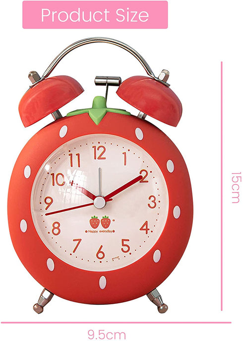 Strawberry Alarm Clock for Kids, Cute Alarm Clock for Heavy Sleepers with Backlight,Loud Twin Bell Alarm Clock for Bedroom Decoration (Red)