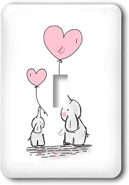 3dRose lsp_324450_1 Light Switch Cover, Image of Mother And Baby Elephants In Gray And Pink Cartoon