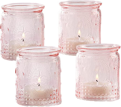 Kate Aspen Vintage Glass Tea Light Holder (Set of 4), Pink