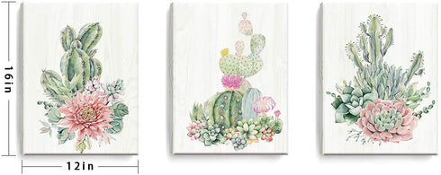 Framed Canvas Wall Art Succulents Cactus Picture Print Paintings Bathroom Wall Decor Living Room Bedroom Kitchen Wall Decorations Artwork Modern Home 3 Piece Plant Wall Decor Size 12x16 inch 3 Panel