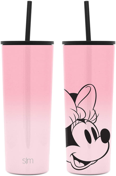 Simple Modern Disney Character Insulated Tumbler Cup with Flip Lid and Straw Lid | Reusable Stainless Steel Water Bottle Iced Coffee Travel Mug | Classic Collection | 24oz Minnie Mouse on Blush