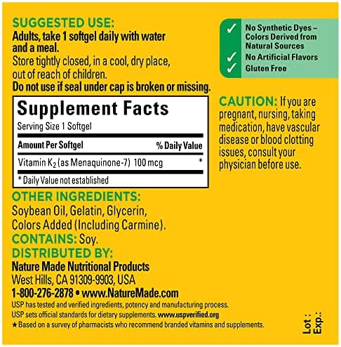 Nature Made Vitamin K2 100 mcg, Healthy Bone Supplements, 30 Softgels, 30 Day Supply