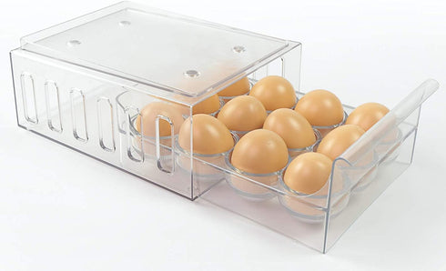Foxko Egg Holder, Refrigerator Storage Organizer, Stackable Container
