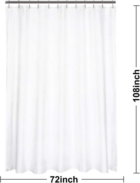 N&Y HOME Extra Long Shower Curtain or Liner 72" W x 108" H - Hotel Quality, Washable Fabric, White Bathroom Curtains with Grommets, 72x108