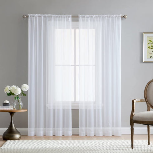 HLC.ME White Sheer Voile Window Treatment Rod Pocket Curtain Panels for Kitchen, Bedroom and Living Room (54 x 95 inches Long, Set of 2)