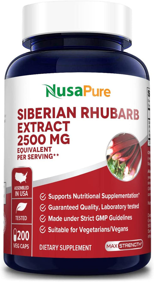 Siberian Rhubarb 10:1 Extract 2500mg - 200 Veggie Capsules (Vegetarian, Non-GMO & Gluten-Free)