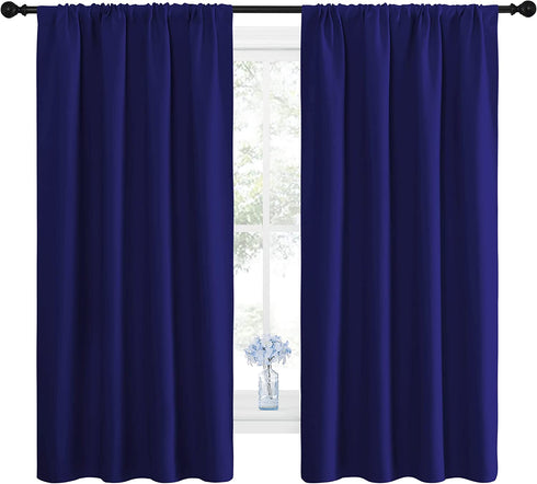 NICETOWN Curtains for Bedroom, Blackout Draperies, All Season Thermal Insulated Solid Rod Pocket Top Blackout Curtains & Drapes for Kid's Room (Navy Blue, 1 Pair, 42 x 63 Inch)