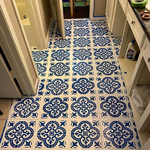 Lindin 3PCS Tile Stencil 12x12 Inch - Large Stencils Painting for Floor Wall Furniture Fabric Wood - Reusable Art Mandala Stencils Painting (Style 2)