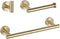 Bathroom Brushed Gold 3-Piece Accessories Set SUS304 Stainless Steel Bath Shower (Robe Hook, Toilet Paper Holder, 12" Hand Towel Bar) Contemporary Style