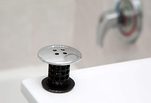 TubShroom Tub Drain Hair Catcher, Black Chrome Drain Protector and Hair Catcher for Bathroom Drains, Fits 1.5? 1.75? Bathtub and Shower Drains