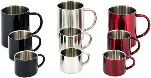 Red Stainless Steel Double Wall Espresso Cups, XL, Set of 4