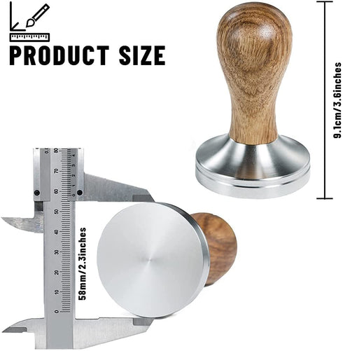 Ezebesta Coffee Tamper Espresso Press with Tamper Mat Tamper with 304 Stainless Steel Base Wooden Handle Barista Espresso Machines Accessory (58mm)