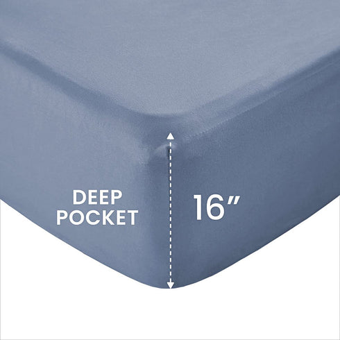 SLEEP ZONE Bed Sheet Set Ultra Soft Breathable Double Brushed Microfiber Sheets with 16 inch Deep Pocket Wrinkle Free Fade Resistant Easy Care Bedding Set 4 Pack (Flint Blue, Queen)
