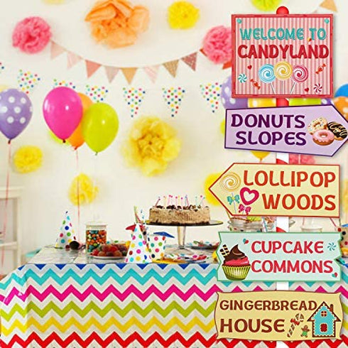 Gejoy 20 Pieces Candyland Party Decorations Candy Land Party Sign Welcome Candyland Birthday Party Decorations Directional Signs Street Photo Prop Cutouts for Sweet Candy Theme Party Supplies