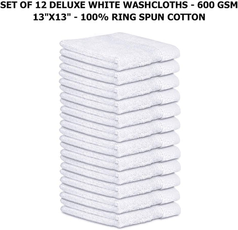 Talvania Cotton Washcloths - 13? X 13? 100% Pure Ring Spun Cotton Towels 600 GSM Soft and Absorbent, Long Lasting, Pack of 12 Face Wash Towel (White)