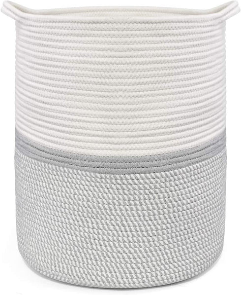 Laundry Basket, Large Woven Cotton Rope Basket with Handles, 100% Natural Cotton Baby Storage Basket, Decorative Basket for Storing Toys, Clothes, Blankets and Pillows 18" x 15"