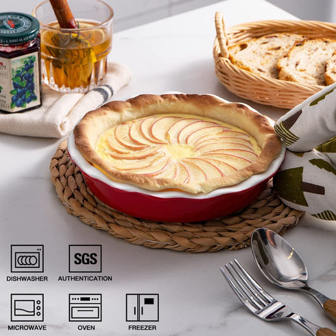 SWEEJAR Ceramic Mini Pie Pans for Baking, 6 Inches Small Pie Plate with Ruffled Edge for Chicken Pot Pie, Fruit Pies, Quiches, Round Baking Dish, Set of 2 (Red)