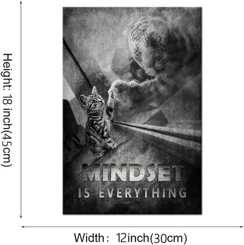 Modern Inspirational Picture Wall Art Mindset is Everything Cat and Tiger Motivational Entrepreneur Quotes Canvas Inspiring Painting Artwork Ready to Hang for Home Office Decor - 12''W x 18''H